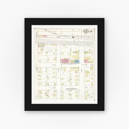 Old map wall art mockup — black gallery frame with white mat — Sanborn Fire Insurance Map from Carroll, Carroll County, Iowa (1915), Sheet #0008