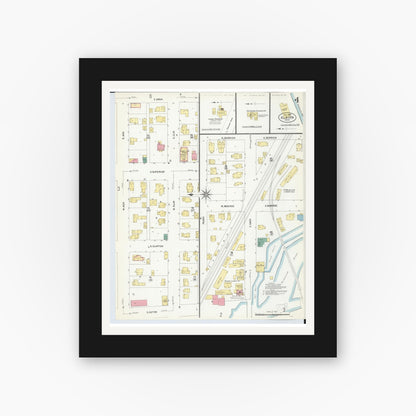 Old map wall art mockup — black gallery frame with white mat — Sanborn Fire Insurance Map from Albion, Calhoun County, Michigan (1907), Sheet #0004