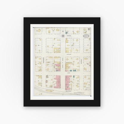 Old map wall art mockup — black gallery frame with white mat — Sanborn Fire Insurance Map from Hamilton, Caldwell County, Missouri (1893), Sheet #0002