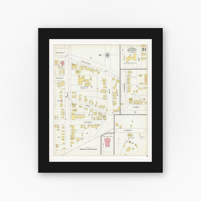 Old map wall art mockup — black gallery frame with white mat — Sanborn Fire Insurance Map from Raleigh, Wake County, North Carolina (1903), Sheet #0021