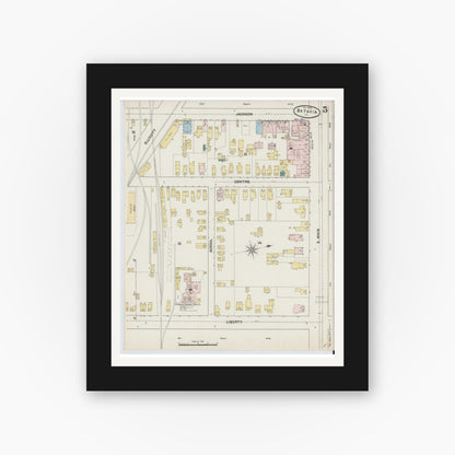 Old map wall art mockup — black gallery frame with white mat — Sanborn Fire Insurance Map from Batavia, Genesee County, New York (1890), Sheet #0005