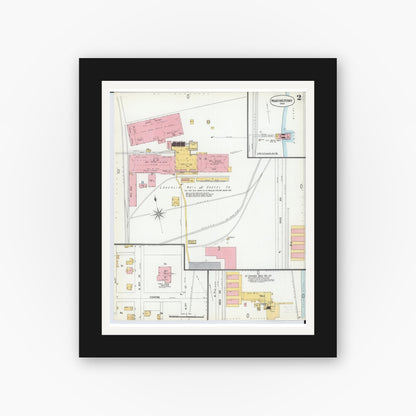Old map wall art mockup — black gallery frame with white mat — Sanborn Fire Insurance Map from Martins Ferry, Belmont County, Ohio (1900), Sheet #0002