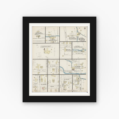 Old map wall art mockup — black gallery frame with white mat — Sanborn Fire Insurance Map from Canton, Bradford County, Pennsylvania (1885), Sheet #0003