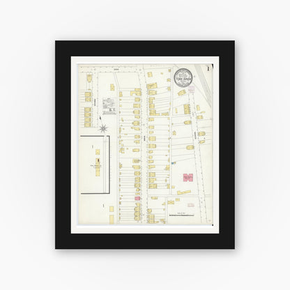 Old map wall art mockup — black gallery frame with white mat — Sanborn Fire Insurance Map from York Haven, York County, Pennsylvania (1908), Sheet #0001
