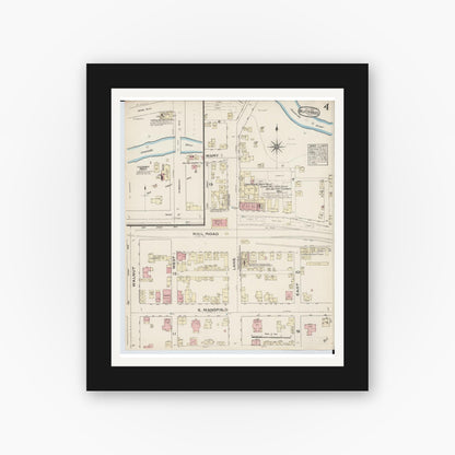 Old map wall art mockup — black gallery frame with white mat — Sanborn Fire Insurance Map from Bucyrus, Crawford County, Ohio (1884), Sheet #0004