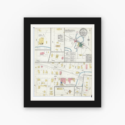 Old map wall art mockup — black gallery frame with white mat — Sanborn Fire Insurance Map from Blissfield, Lenawee County, Michigan (1912), Sheet #0001