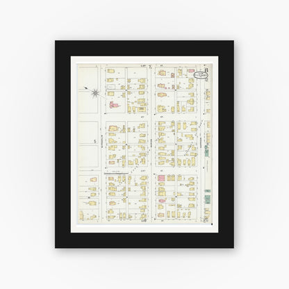 Old map wall art mockup — black gallery frame with white mat — Sanborn Fire Insurance Map from Elkhart, Elkhart County, Indiana (1896), Sheet #0008