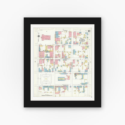 Old map wall art mockup — black gallery frame with white mat — Sanborn Fire Insurance Map from Laredo, Webb County, Texas (1909), Sheet #0010