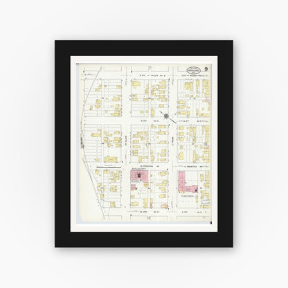 Old map wall art mockup — black gallery frame with white mat — Sanborn Fire Insurance Map from Ashland, Ashland County, Wisconsin (1909), Sheet #0009