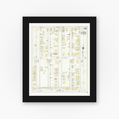 Old map wall art mockup — black gallery frame with white mat — Sanborn Fire Insurance Map from Dunkirk, Chautauqua County, New York (1910), Sheet #0014
