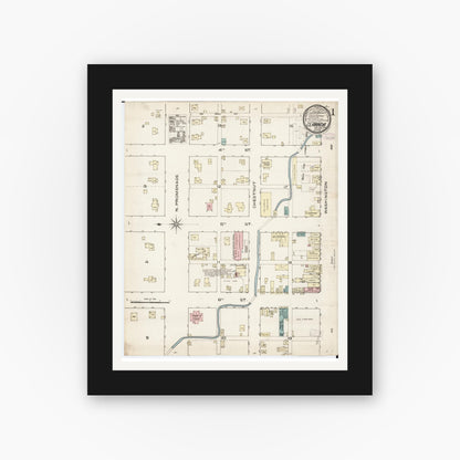 Old map wall art mockup — black gallery frame with white mat — Sanborn Fire Insurance Map from Clarinda, Page County, Iowa (1886) â€” Complete Set
