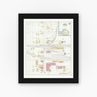Old map wall art mockup — black gallery frame with white mat — Sanborn Fire Insurance Map from Sanford, Seminole County, Florida (1901), Sheet #0002