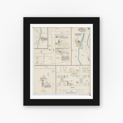 Old map wall art mockup — black gallery frame with white mat — Sanborn Fire Insurance Map from Conneaut, Ashtabula County, Ohio (1884), Sheet #0002