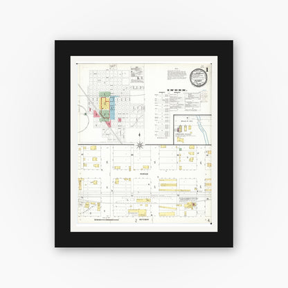Old map wall art mockup — black gallery frame with white mat — Sanborn Fire Insurance Map from Perry, Dallas County, Iowa (1900) â€” Complete Set