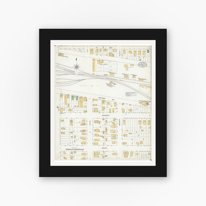 Old map wall art mockup — black gallery frame with white mat — Sanborn Fire Insurance Map from Staples, Todd County, Minnesota (1904), Sheet #0005