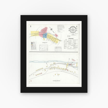 Old map wall art mockup — black gallery frame with white mat — Sanborn Fire Insurance Map from Beaverdale, Cambria County, Pennsylvania (1934), Sheet #0001
