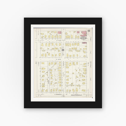 Old map wall art mockup — black gallery frame with white mat — Sanborn Fire Insurance Map from Champaign, Champaign County, Illinois (1915), Sheet #0012
