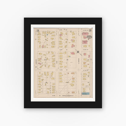 Old map wall art mockup — black gallery frame with white mat — Sanborn Fire Insurance Map from Monroe, Monroe County, Michigan (1922), Sheet #0021
