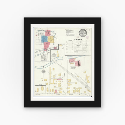 Old map wall art mockup — black gallery frame with white mat — Sanborn Fire Insurance Map from Rochester, Oakland County, Michigan (1908) - Complete Map Set