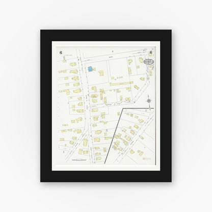 Old map wall art mockup — black gallery frame with white mat — Sanborn Fire Insurance Map from New Berlin, Chenango County, New York (1929), Sheet #0006
