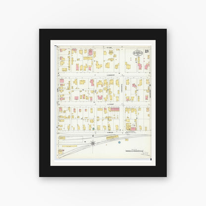 Old map wall art mockup — black gallery frame with white mat — Sanborn Fire Insurance Map from Mount Vernon, Knox County, Ohio (1903), Sheet #0013