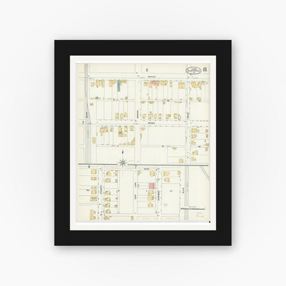 Old map wall art mockup — black gallery frame with white mat — Sanborn Fire Insurance Map from Blairsville, Indiana County, Pennsylvania (1903), Sheet #0008