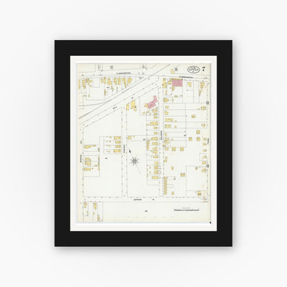Old map wall art mockup — black gallery frame with white mat — Sanborn Fire Insurance Map from Suffolk, Independent Cities, Virginia (1903), Sheet #0007