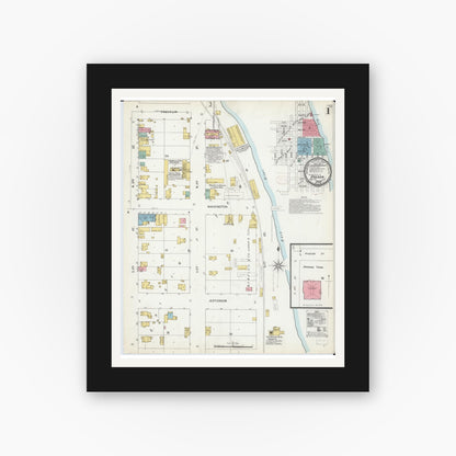 Old map wall art mockup — black gallery frame with white mat — Sanborn Fire Insurance Map from Oregon, Ogle County, Illinois (1899), Sheet #0001