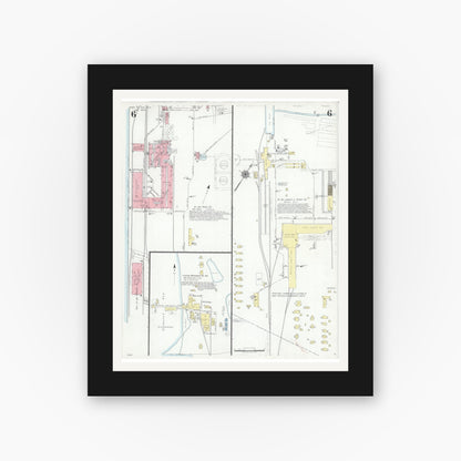 Old map wall art mockup — black gallery frame with white mat — Sanborn Fire Insurance Map from Port Saint Joe, Gulf County, Florida (1940), Sheet #0006