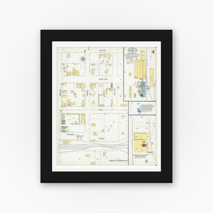 Old map wall art mockup — black gallery frame with white mat — Sanborn Fire Insurance Map from Dublin, Erath County, Texas (1902), Sheet #0004