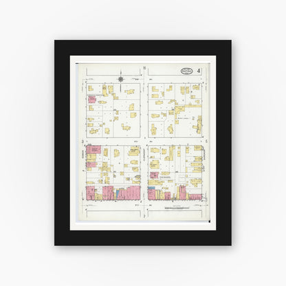 Old map wall art mockup — black gallery frame with white mat — Sanborn Fire Insurance Map from Antigo, Langlade County, Wisconsin (1919), Sheet #0004