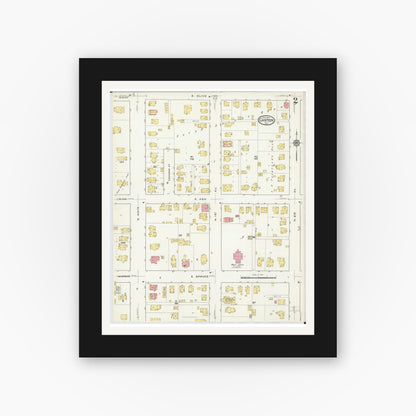 Old map wall art mockup — black gallery frame with white mat — Sanborn Fire Insurance Map from Canton, Fulton County, Illinois (1917), Sheet #0002