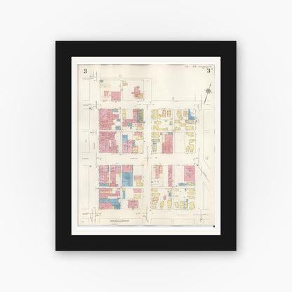 Old map wall art mockup — black gallery frame with white mat — Sanborn Fire Insurance Map from Michigan City, La Porte County, Indiana (1948), Sheet #0003