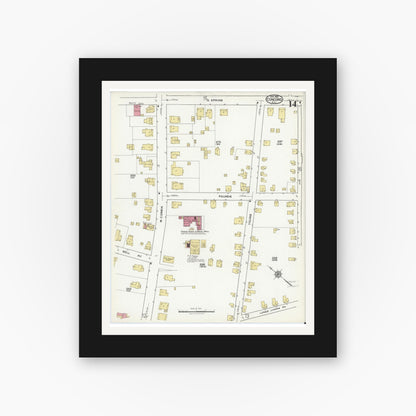 Old map wall art mockup — black gallery frame with white mat — Sanborn Fire Insurance Map from Concord, Cabarrus County, North Carolina (1921), Sheet #0014