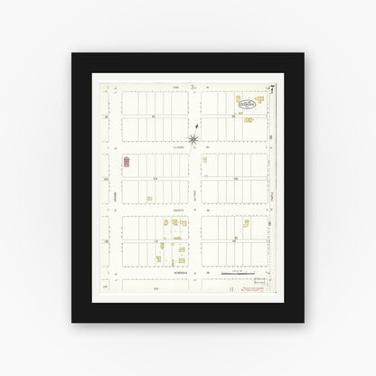 Old map wall art mockup — black gallery frame with white mat — Sanborn Fire Insurance Map from Escondido, San Diego County, California (1907), Sheet #0007