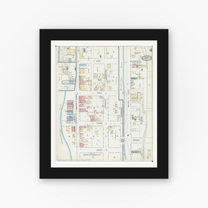 Old map wall art mockup — black gallery frame with white mat — Sanborn Fire Insurance Map from Chester, Randolph County, Illinois (1886), Sheet #0004