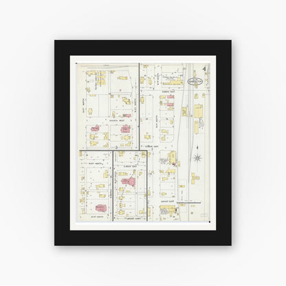 Old map wall art mockup — black gallery frame with white mat — Sanborn Fire Insurance Map from Carrollton, Greene County, Illinois (1898), Sheet #0004