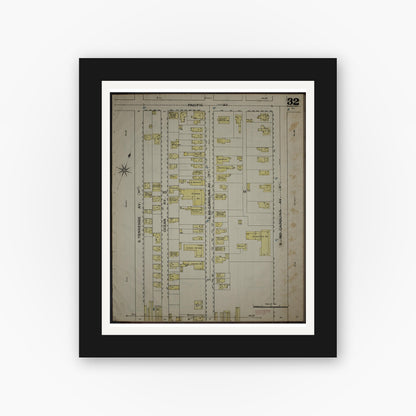 Old map wall art mockup — black gallery frame with white mat — Sanborn Fire Insurance Map from Atlantic City, Atlantic County, New Jersey (1886), Sheet #0032