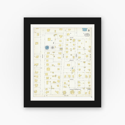 Old map wall art mockup — black gallery frame with white mat — Sanborn Fire Insurance Map from Dublin, Erath County, Texas (1907), Sheet #0003