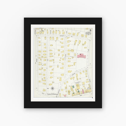 Old map wall art mockup — black gallery frame with white mat — Sanborn Fire Insurance Map from Wakefield, Middlesex County, Massachusetts (1903), Sheet #0005