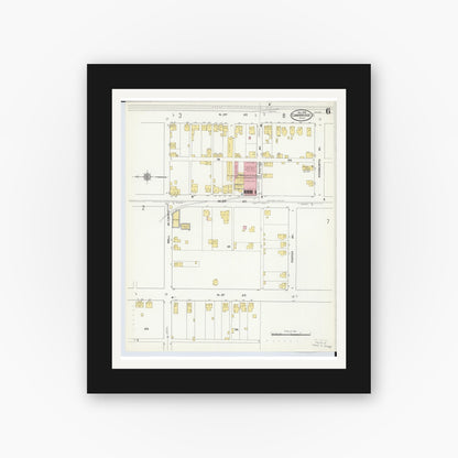Old map wall art mockup — black gallery frame with white mat — Sanborn Fire Insurance Map from Cambridge, Guernsey County, Ohio (1909), Sheet #0006
