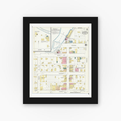Old map wall art mockup — black gallery frame with white mat — Sanborn Fire Insurance Map from Appleton, Swift County, Minnesota (1909), Sheet #0002