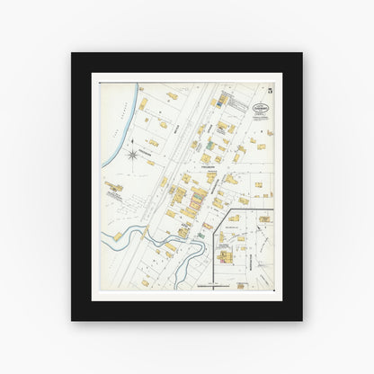 Old map wall art mockup — black gallery frame with white mat — Sanborn Fire Insurance Map from Shawano, Shawano County, Wisconsin (1901), Sheet #0005