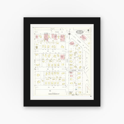 Old map wall art mockup — black gallery frame with white mat — Sanborn Fire Insurance Map from Shenandoah, Page County, Iowa (1914), Sheet #0006