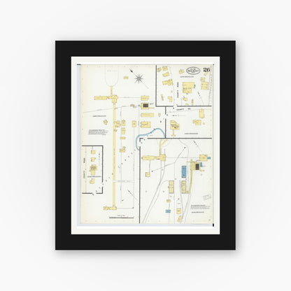 Old map wall art mockup — black gallery frame with white mat — Sanborn Fire Insurance Map from Red Jacket, Houghton County, Michigan (1908), Sheet #0026