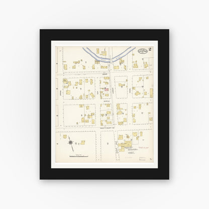Old map wall art mockup — black gallery frame with white mat — Sanborn Fire Insurance Map from Calistoga, Napa County, California (1910), Sheet #0002