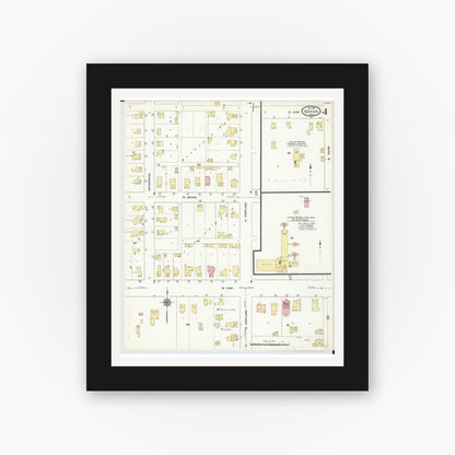 Old map wall art mockup — black gallery frame with white mat — Sanborn Fire Insurance Map from Bryan, Williams County, Ohio (1911), Sheet #0004