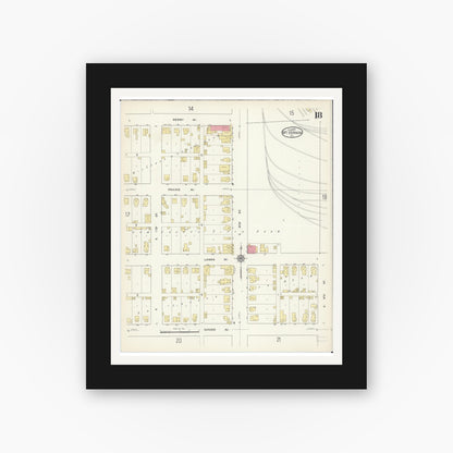 Old map wall art mockup — black gallery frame with white mat — Sanborn Fire Insurance Map from Mount Vernon, Jefferson County, Illinois (1913), Sheet #0018