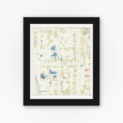Old map wall art mockup — black gallery frame with white mat — Sanborn Fire Insurance Map from Lockport, Niagara County, New York (1903), Sheet #0017
