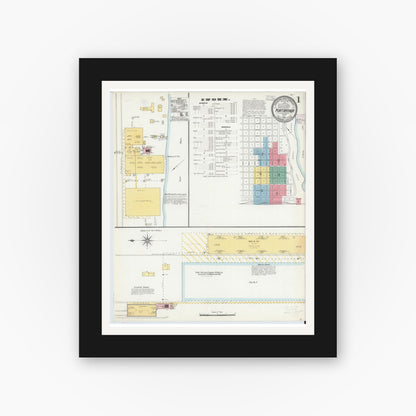 Old map wall art mockup — black gallery frame with white mat — Sanborn Fire Insurance Map from Port Arthur, Jefferson County, Texas (1904) - Complete Map Set